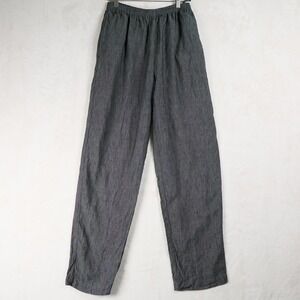 Eskandar Charcoal Grey Linen Elastic Waist Wide Leg Pants Trousers Size 0